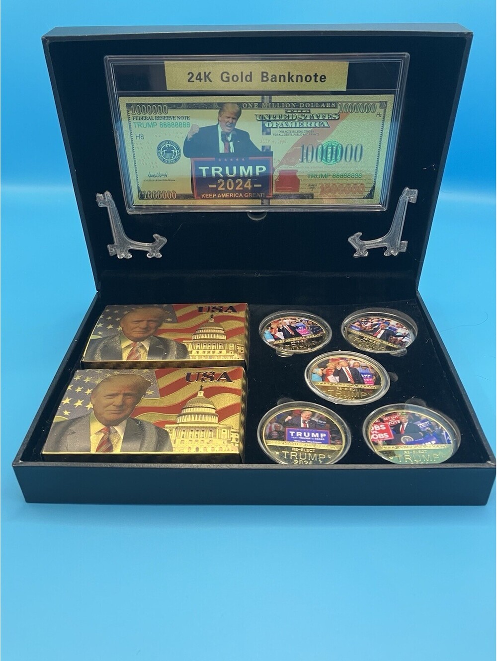 Trump Coins and Playing Cards, "Keep America Great" Set Mint with Box New